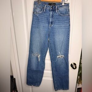 Just Black Straight Leg Blue Jeans with Distressed Knees, 26